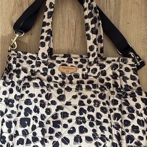 Leopard Print Quilted Tote/Diaper Bag - Black and Cream